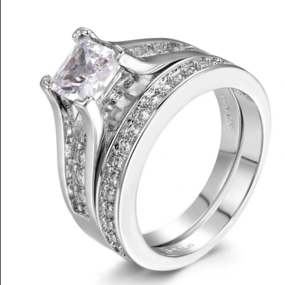 NEW 925 STERLING SILVER SET ENGAGEMENT DIAMOND RING, CUTE RING, SHINY RING. - Picture 7 of 7